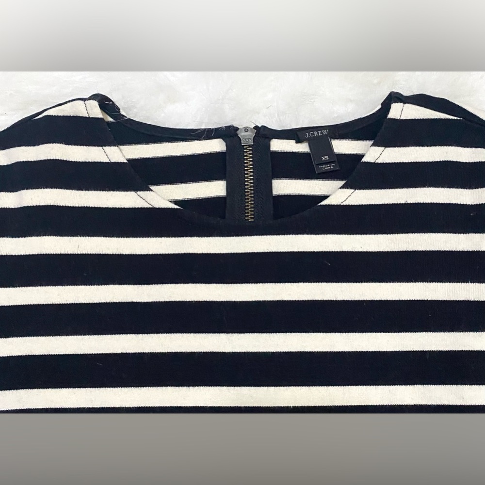 JCrew Womens XS Black White Stripe Top Boho Fall Nautical Preppy Coastal Grandma - Picture 5 of 13